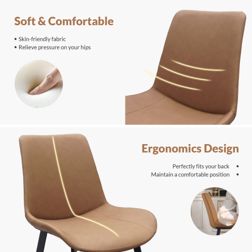 Brown Upholstered Dining Chairs with Metal Legs, Modern Side Chairs for Kitchen, Living Room & Meeting Room