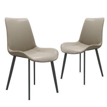 Set of 2 Light Grey Suede-Style PU Dining Chairs, Reinforced Metal Leg Modern Upholstered Side Chairs
