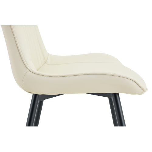 Dining Chairs Set of 4, White PU Tech Fabric, Black Metal Legs, Gold Accents, High Back