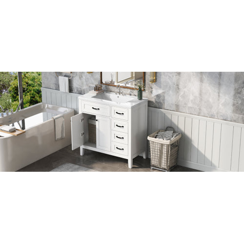 36" Bathroom Vanity with Sink Combo, White Bathroom Cabinet with Drawers, Solid Frame and MDF Board (Old Sku:JL000007AAK)