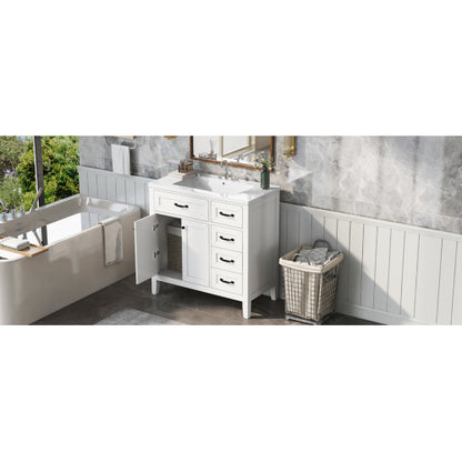 36" Bathroom Vanity with Sink Combo, White Bathroom Cabinet with Drawers, Solid Frame and MDF Board (Old Sku:JL000007AAK)