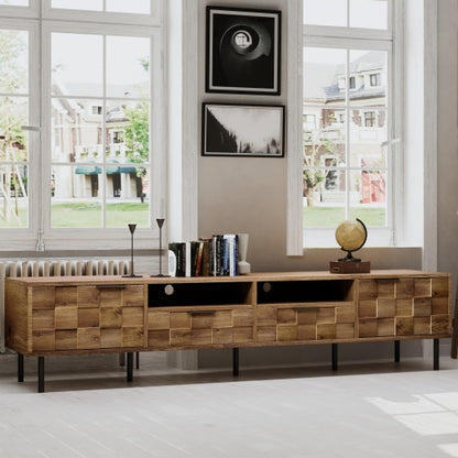 78.7 inch Natural Mid Century TV Stand 2 Drawer Media Console Supports Up To 85 Inch TV