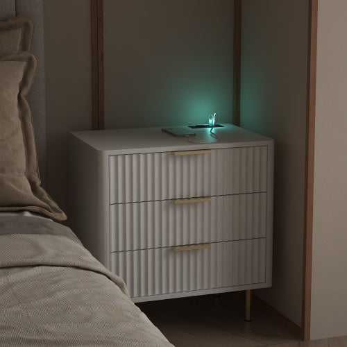 Nightstand with Charging Station, Smart Nightstand with Night Light, Modern Night Stand with Storage Cabinet for Bedroom