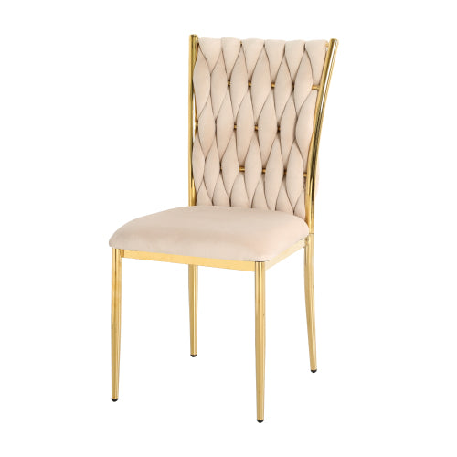 Velvet Upholstered Dining Chairs with Metal Legs, Set of 2, Beige