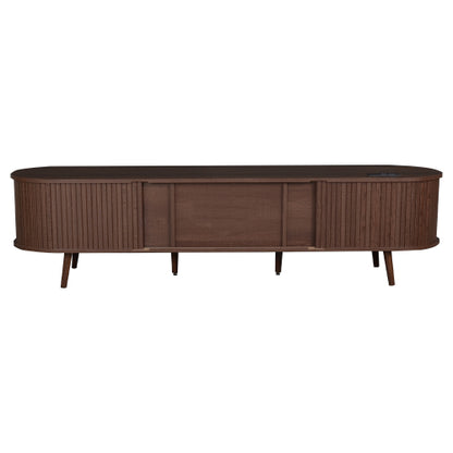 70.8 Inch Mid-Century TV Stand with Tambour Doors, Rattan Drawers & Power Outlet for 80 Inch TV