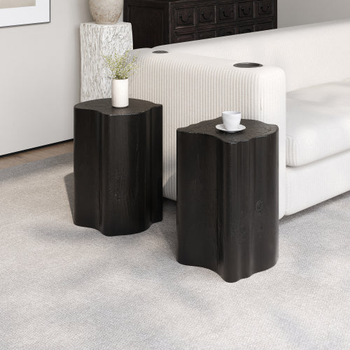 2-in-1 Irregular MGO End Table, Split Design, Small Space Friendly,Indoor Outdoor Use,Black Color