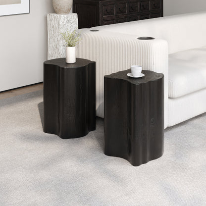 2-in-1 Irregular MGO End Table, Split Design, Small Space Friendly,Indoor Outdoor Use,Black Color