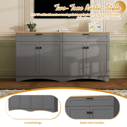 Grey Farmhouse Multi-functional TV Console With Drawers Adjustable Storage Sideboard