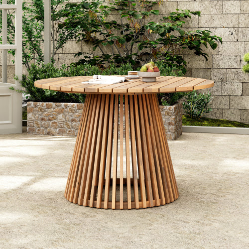 Outdoor Acacia Wood Patio Dining Table, 47.25-inch extra-large round dining table,for Backyard, Lawn, Balcony,Light Teak
