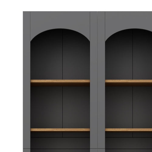 72''H Grey Farmhouse 5-Tier Combined Bookshelf Adjustable Shelf Home Pantry Storage Cabinet Set