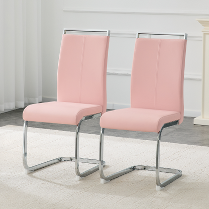 PU Upholstered Dining Chairs with Arched Metal Legs, Set of 2, Pink/Silver