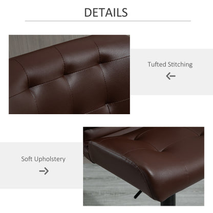 Bar Height Bar Stools Set of 2 with Adjustable Seat, Thick Padded Cushion and Metal Footrest for Home Bar, Brown