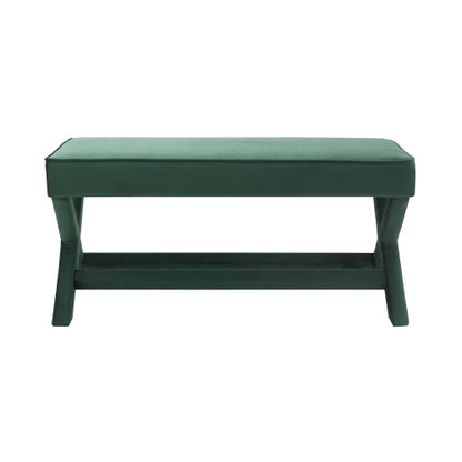 Comfort Double Bench Upholstered in Velvet Fabric,Stool with Stylish X-Crossed Legs,Comfort Cushion with piping,Velvet Green