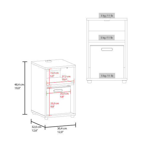 Compact Side Table with Charging Station & 2 Open Shelves