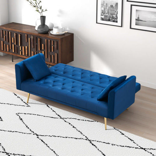 71 Inch American Retro Blue Velvet Convertible Love Seat Sofa Bed for Small Living Room Bedroom Office