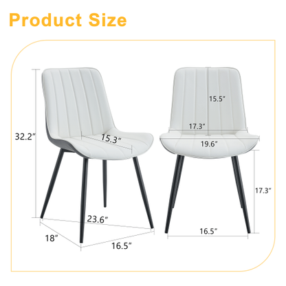 Set of 4 White & Dark Gray Spliced PU Dining Chairs, Integrated Seat & Backrest, Cross Metal Leg Structure with Anti-Slip Feet