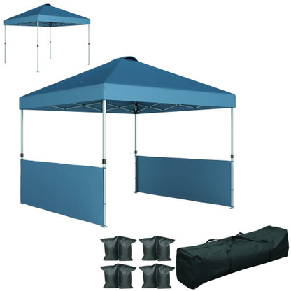 10x 10 ft party tent Pop Up Canopy Tent with 2 Half Sidewalls with Wheeled Carry Bag, Blue
