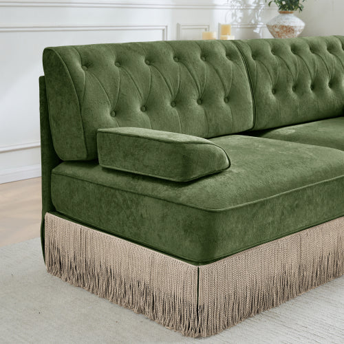 Green Velvet Ottoman with Modular Sectional Sofa Style Design