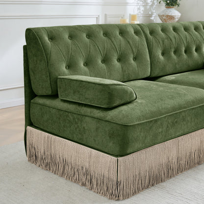 Green Velvet Ottoman with Modular Sectional Sofa Style Design