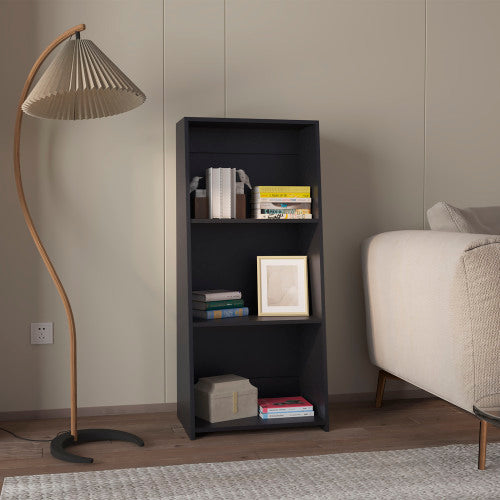 Black Three-Shelf Large Capacity Open Household Storage Bookcase