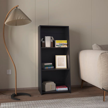 Black Three-Shelf Large Capacity Open Household Storage Bookcase
