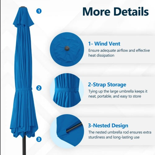 11 Feet Blue Solar LED Patio Umbrella with Crank Lift , Tilt * 8 Ribs, UV-Resistant Canopy for Pool, Backyard & Patio (Without base)