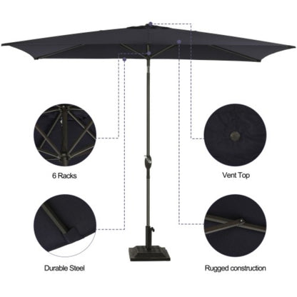 6.5 x 10 ft Black Rectangular Patio Umbrella with Crank, Tilt, Polyester UV-Resistant Canopy for Pool, Backyard & Patio (Without base)