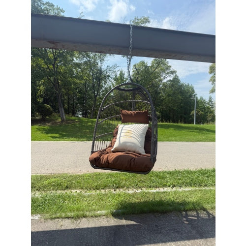 Outdoor garden rattan egg swing chair hanging chair PE hanging chair brown
