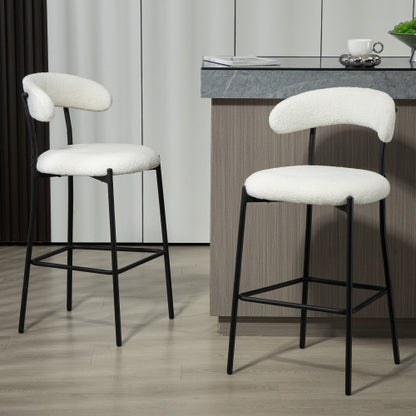 26inch  Counter height bar stools Teddy fabric cover kitchen island counter bar stool with black powder coating base and footrest(Snow)