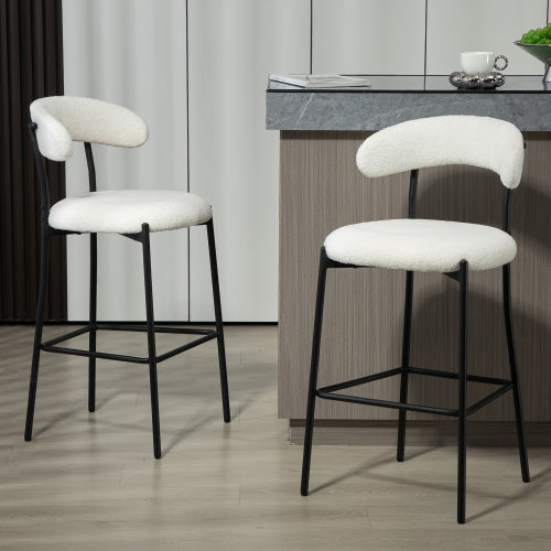 26inch  Counter height bar stools Teddy fabric cover kitchen island counter bar stool with black powder coating base and footrest(Snow)