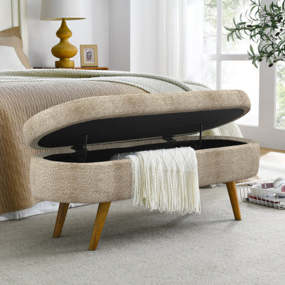 Ottoman Oval Storage Bench,Rubber Wood Legs, Gray (43.5inch x16inch x16inch )Brown