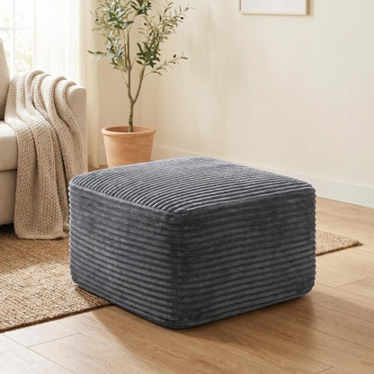 37.5" Corduroy Square Upholstered Ottoman, Soft Padded Foot Stool for Living Room Bedroom Decor