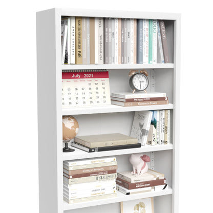 71 Inch Tall 5 Tier Metal Bookshelf With Closed Door Adjustable Storage Cabinet