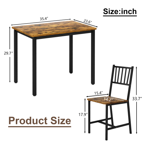 3-Piece Brown & Black Dining Set, Table & 2 Chairs