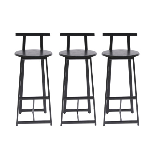 27inch H Barstool Set of 3 Wooden Round Bar Stools with Footrest Modern Kitchen Chairs for Counter (Black & Black)