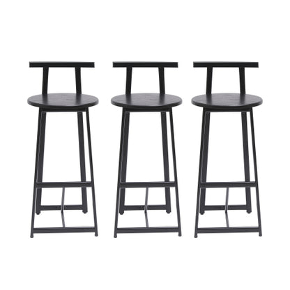 27inch H Barstool Set of 3 Wooden Round Bar Stools with Footrest Modern Kitchen Chairs for Counter (Black & Black)