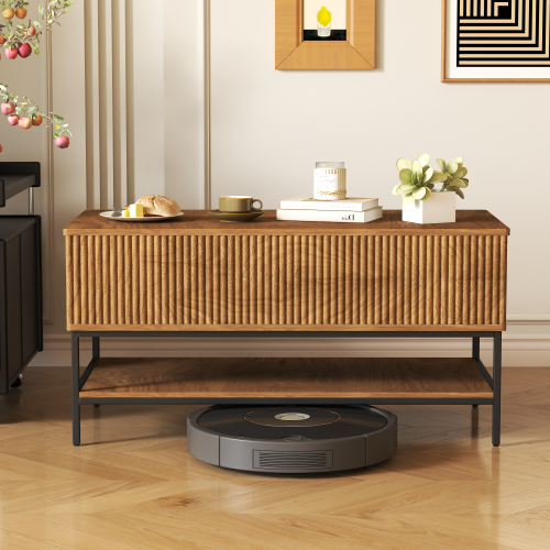 39.4 Inch Farmhouse Lift Top Coffee Table with Storage, Rustic Brown