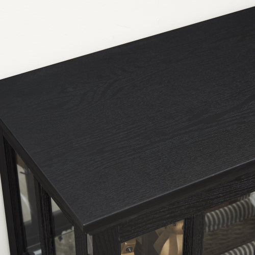 Black Retro 7-Color Bluetooth LED Lattice Glass Adjustable Display Cabinet