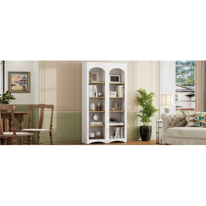 72''H White Farmhouse 5-Tier Combined Bookshelf Adjustable Shelf Home Pantry Storage Cabinet Set