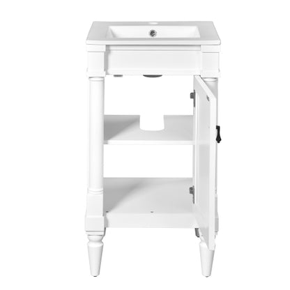 18-Inch Modern Bathroom Vanity with Sink, Modern Bathroom Storage Cabinet with Door, Freestanding Small Space Bathroom Cabinet, Single Sink Cabinet with Adjustable Shelf, White