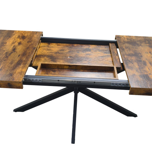 55-70 Inch Extendable Dining Table with Storage Box, Retro Brown