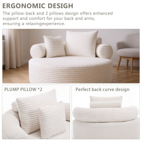 White Round Memory-Foam Sofa-Bed,Cloud Couch with 3 Pillows