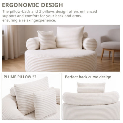 White Round Memory-Foam Sofa-Bed,Cloud Couch with 3 Pillows