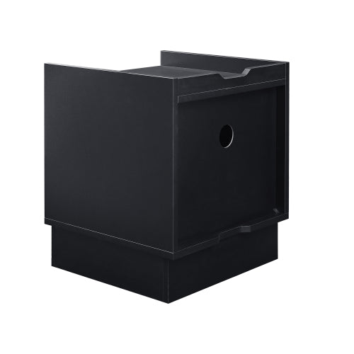 Mid Century Modern Nightstand with Charging Station and LED lights, Night Stand with 2 Drawers, Bedside Tables/End Table for Bedroom or Living Room, Black