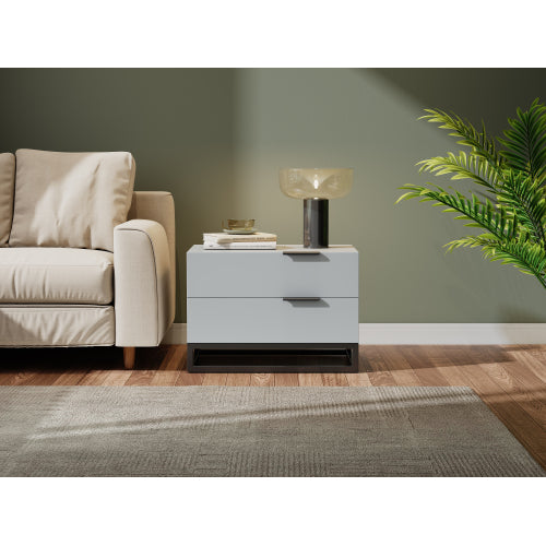 Grey White 2 Drawer Nightstand with Storage Cabinet