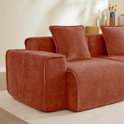 Red Velvet Modular Boneless Sectional Sofa with French Piping