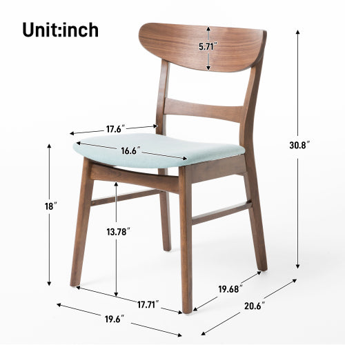 Set of 2 Mid-Century Mint Upholstered Dining Chairs, Eco Rubberwood Splayed Leg Accent Side Chairs