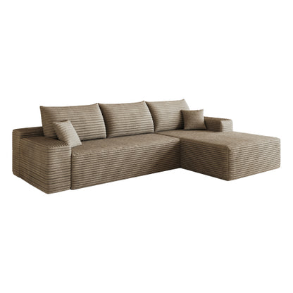 107 inch  Camel Plush Corduroy L-Shape Chaise Cloud Modular Sofa, No Assembly