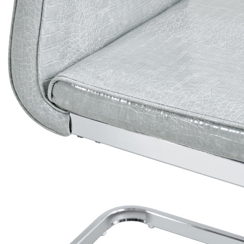 Set of 2 Retro Alligator Skin Faux Leather Dining Chairs, Crystal Buckle Design with Electroplated Metal Bow Legs