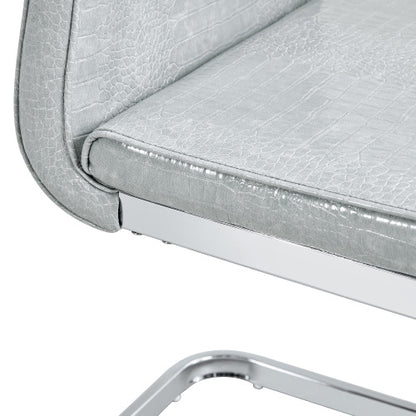 Set of 2 Retro Alligator Skin Faux Leather Dining Chairs, Crystal Buckle Design with Electroplated Metal Bow Legs